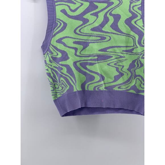 MISS LOVE Women's Purple-Green Swirl Crewneck Sleeveless Retro Sweater Vest SZ M - Picture 8 of 10